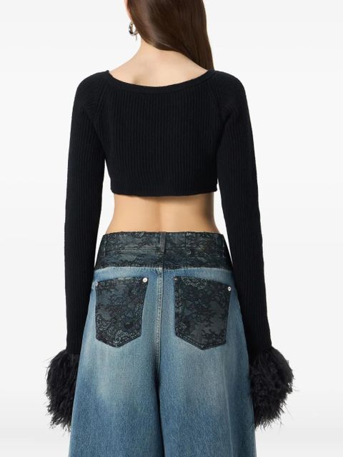 Blumarine ribbed cropped cardigan - Black