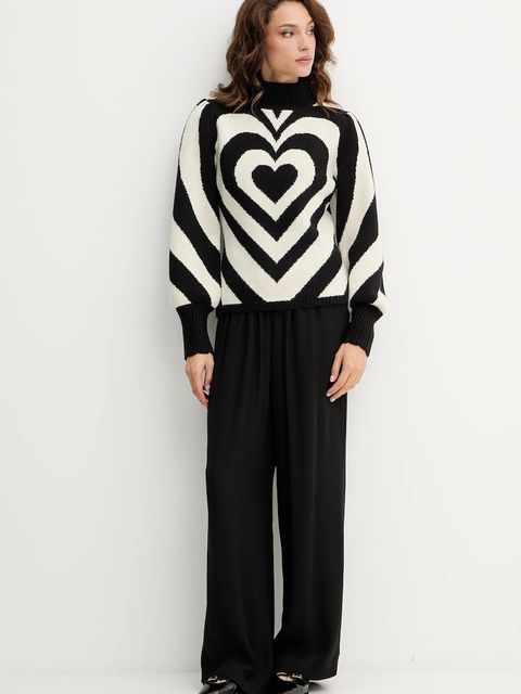 Farm Rio sweter z domieszką wełny damski kolor czarny ciepły z golfem 345809 - zdjęcie produktu nr 2