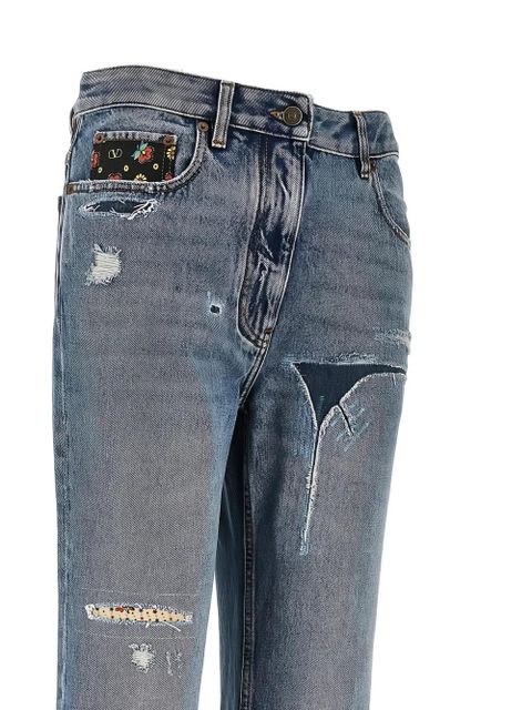 Valentino Garavani floral-embroidered ripped jeans - Blue - zdjęcie produktu nr 2