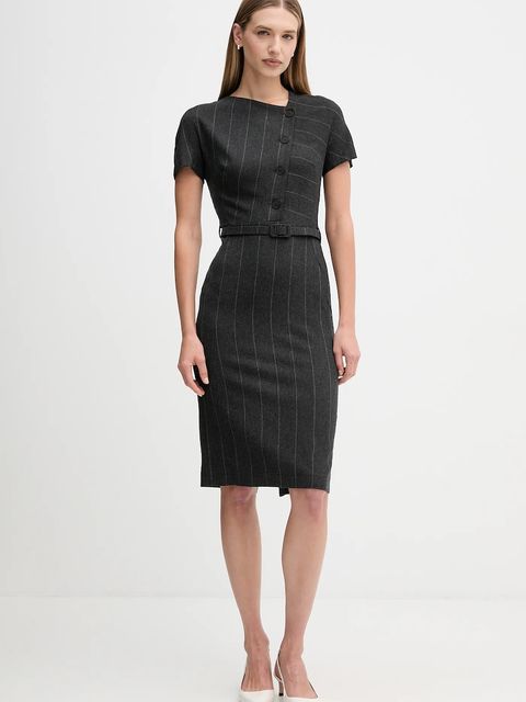 Sandro Ferrone sukienka z dodatkiem wełny kolor szary midi prosta S23YBFBICCHIERE - zdjęcie produktu nr 1