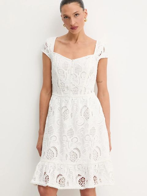 Guess sukienka bawełniana DOMITILLA kolor biały mini rozkloszowana W5GK50 WH521 - zdjęcie produktu nr 1