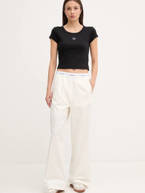 Calvin Klein Jeans spodnie bawełniane damskie kolor beżowy szerokie high waist LV044C403G - zdjęcie produktu nr 2