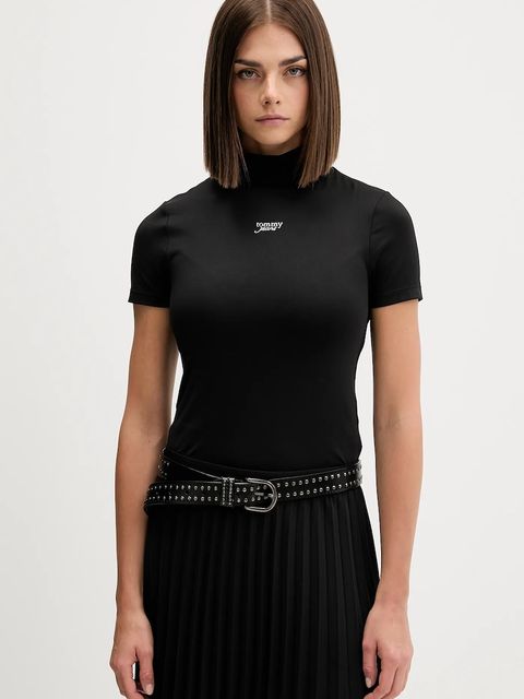 Tommy Jeans t-shirt damski kolor czarny z półgolfem DW0DW21563 - zdjęcie produktu nr 1