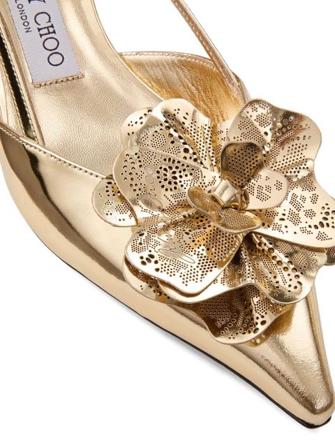 Jimmy Choo 50mm Mimmi floral sling back pumps - Gold