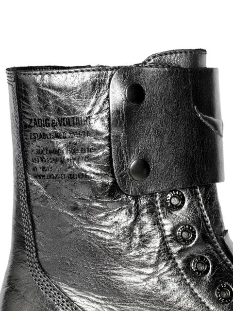Zadig&Voltaire Joe Fast metallic-effect leather combat boots - Grey
