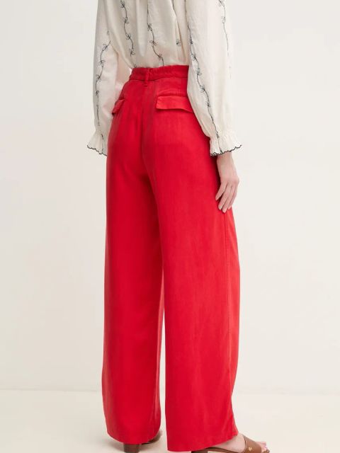 Pepe Jeans spodnie GOA damskie kolor czerwony szerokie high waist PL211834