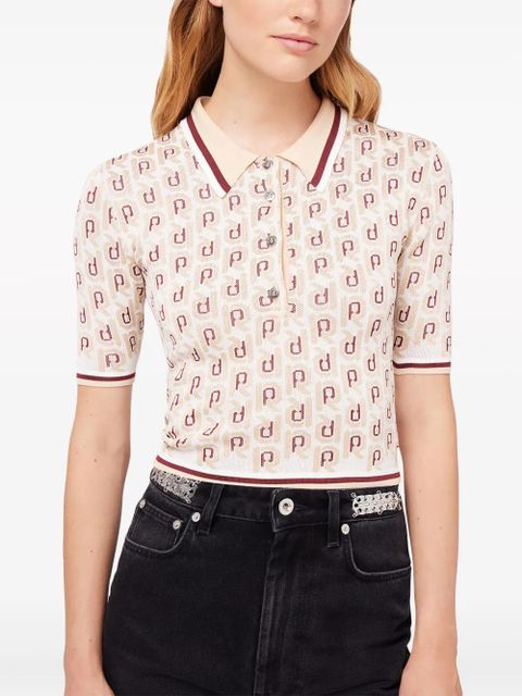 Rabanne monogram-jacquard short-sleeve top - Neutrals