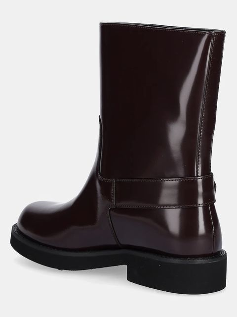 BOSS botki skórzane Eleri damskie kolor fioletowy na płaskim obcasie 50548759