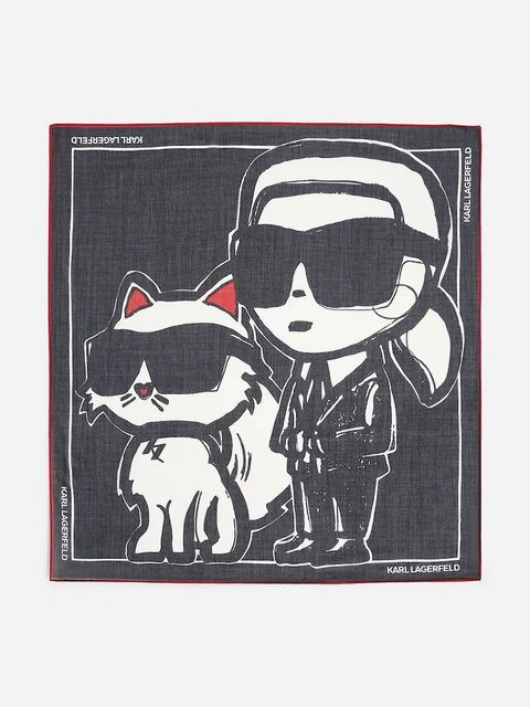 Karl Lagerfeld chusta bawełniana IKON damska kolor czarny wzorzysta A2W33076 - zdjęcie produktu nr 1