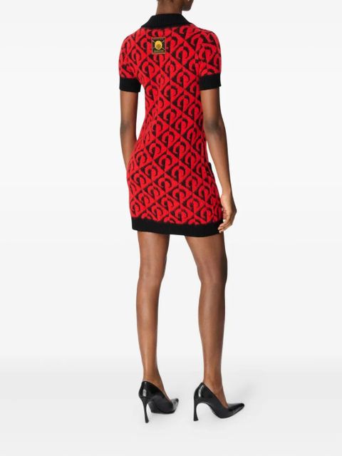 Marine Serre Moon lozenge-knit polo dress - Red