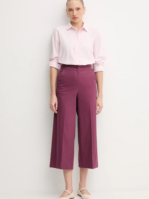 United Colors of Benetton spodnie damskie kolor fioletowy szerokie high waist 4SJCDF09W - zdjęcie produktu nr 2