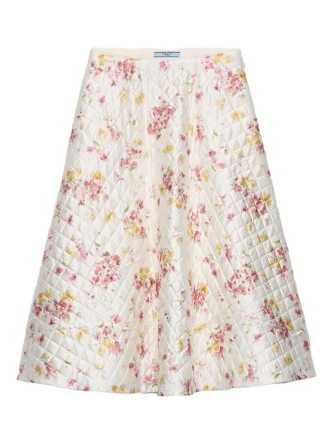 Prada floral-print quilted-satin midi skirt - White - zdjęcie produktu nr 1
