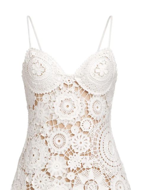 Self-Portrait crochet-knit floral-patchwork mini dress - White - zdjęcie produktu nr 2