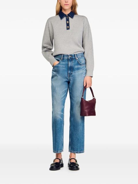 SANDRO contrast-denim polo-collar sweater - Grey - zdjęcie produktu nr 2