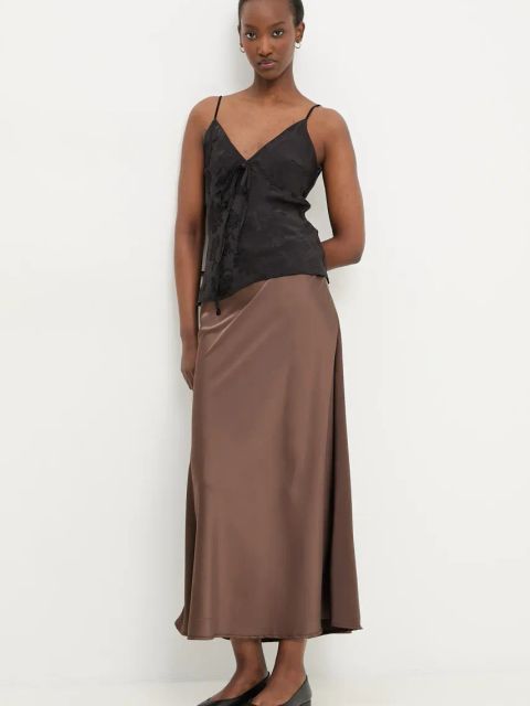 Answear.LAB spódnica kolor brązowy maxi rozkloszowana