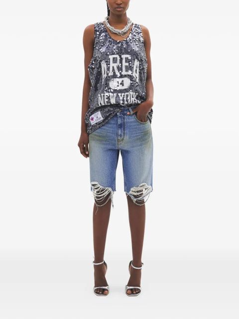 AREA crystal-embellished frayed shorts - Blue - zdjęcie produktu nr 2