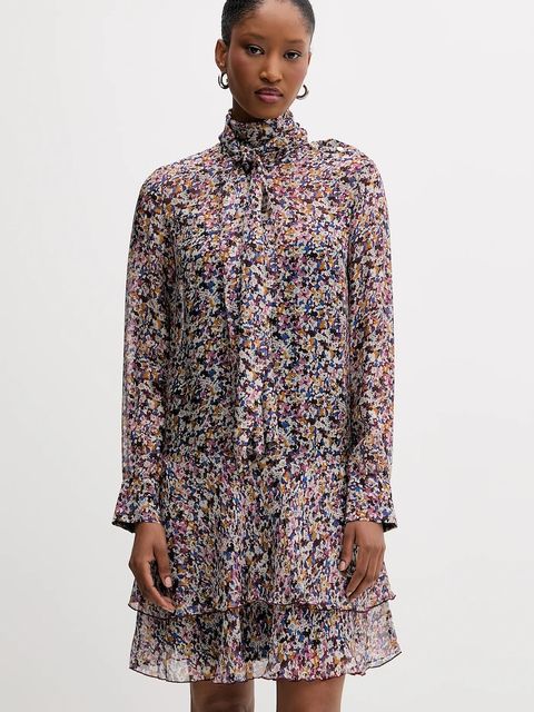 Liu Jo sukienka z jedwabiem kolor fioletowy mini prosta MF5001 T2559 - zdjęcie produktu nr 1