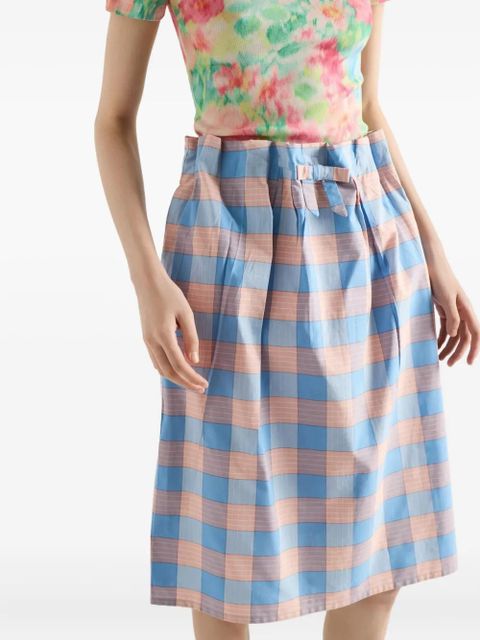 Prada bow-detailed checked skirt - Blue