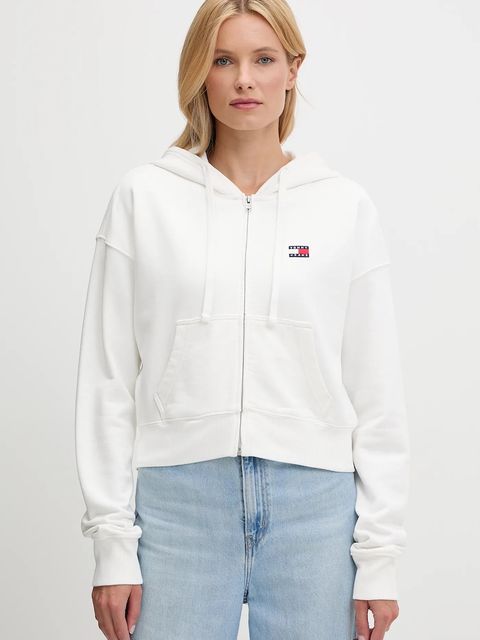 Tommy Jeans bluza bawełniana damska kolor biały z kapturem z aplikacją DW0DW21147 - zdjęcie produktu nr 1