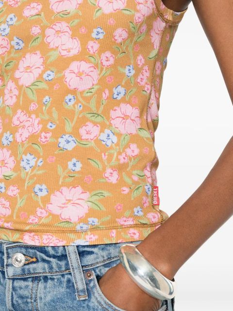 Diesel floral print ribbed top - Brown