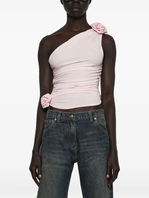 Magda Butrym rose-embellished one-shoulder top - Pink