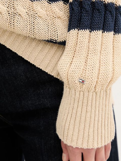 Tommy Hilfiger sweter lniany damski kolor beżowy lekki WW0WW44481