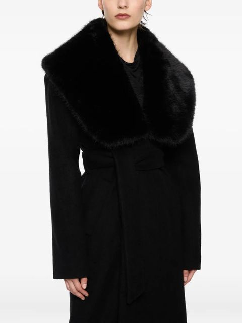 Paris Georgia Gabby fur-collar belted coat - Black