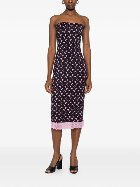 Marine Serre moon-print lace-trim midi dress - Black - zdjęcie produktu nr 2