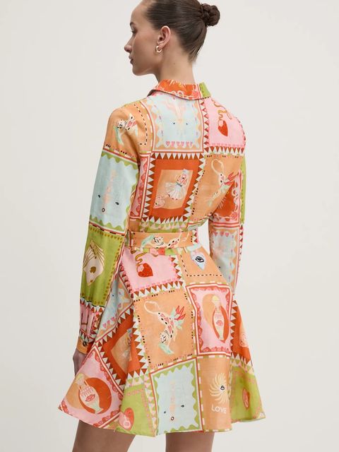 Never Fully Dressed sukienka z domieszką lnu kolor pomarańczowy mini rozkloszowana NFDDR1781