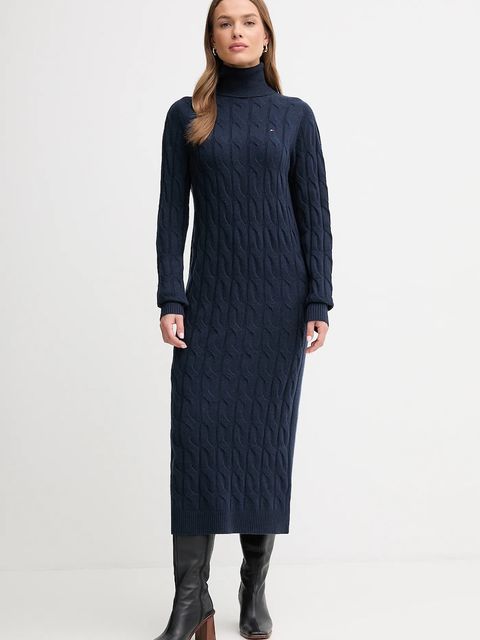 Tommy Hilfiger sukienka z dodatkiem wełny kolor granatowy maxi prosta WW0WW46429 - zdjęcie produktu nr 1