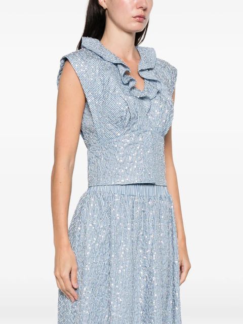 SANDRO ruffled striped top - Blue