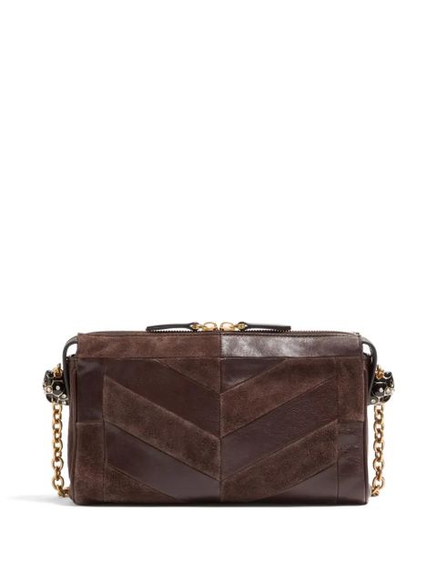 Valentino Garavani Panthea small shoulder bag in suede and nappa with chevron pattern - Brown