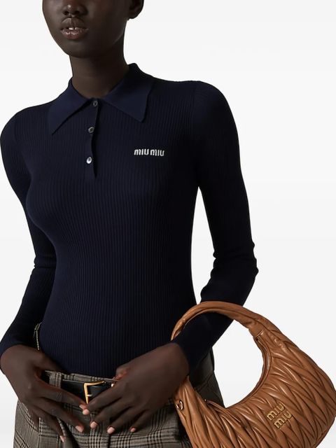 Miu Miu cashmere and silk knit polo shirt - Blue - zdjęcie produktu nr 1