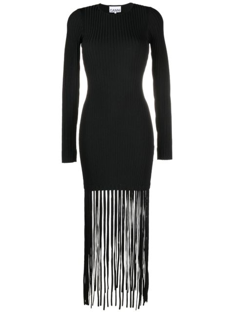 GANNI fringed ribbed-knit minidress - Black - zdjęcie produktu nr 1