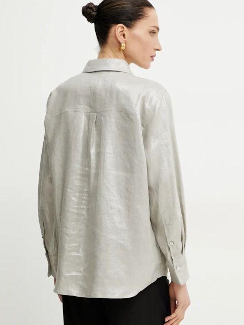 Marella koszula lniana LARIX kolor beżowy regular z kołnierzykiem klasycznym 2513111074200