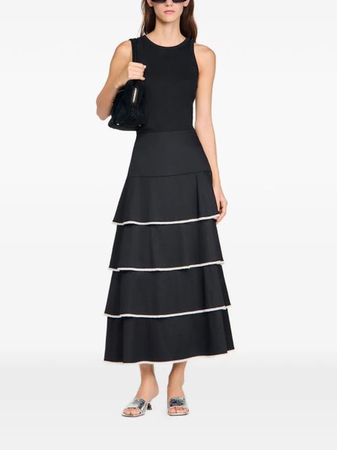 SANDRO tiered-design embellished midi skirt - Black - zdjęcie produktu nr 2