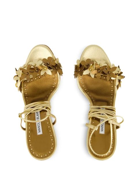Manolo Blahnik flower-embellished high-heel sandals - Gold