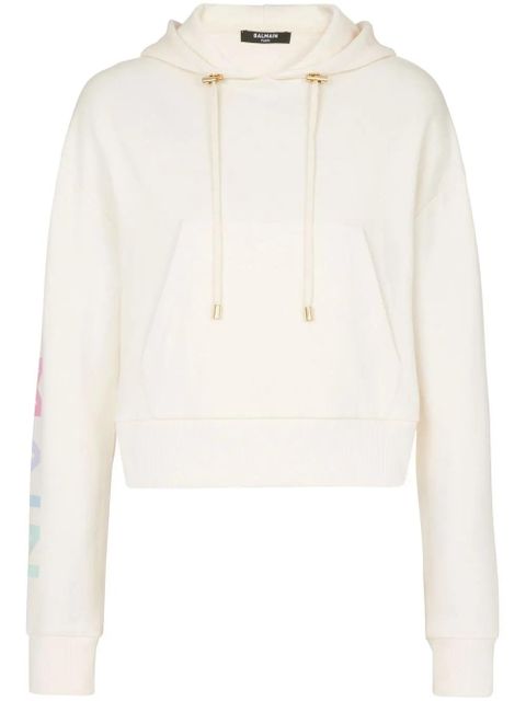 Balmain logo-print cropped hoodie - White - zdjęcie produktu nr 1