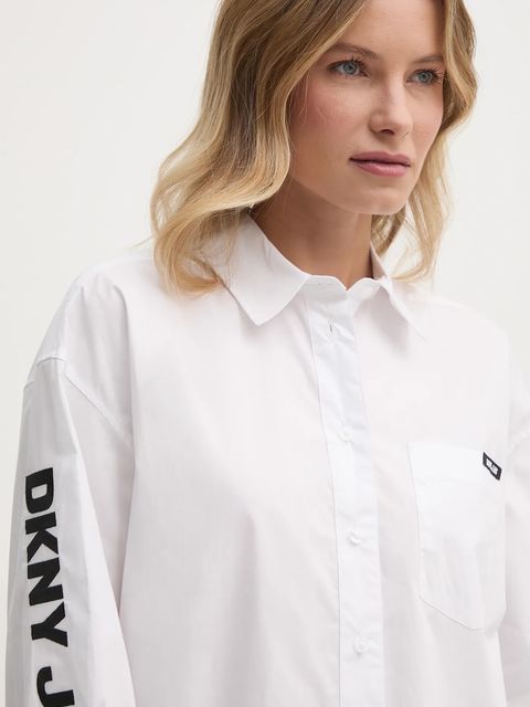 Dkny koszula bawełniana damska kolor biały relaxed z kołnierzykiem klasycznym E31M1RDM