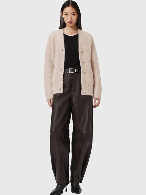 AllSaints kardigan z wełną damski kolor beżowy W077KD