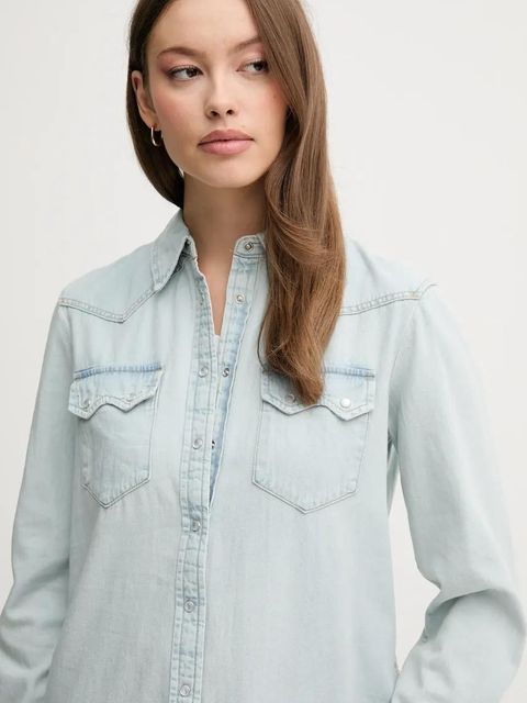 United Colors of Benetton koszula jeansowa damska kolor niebieski regular z kołnierzykiem klasycznym