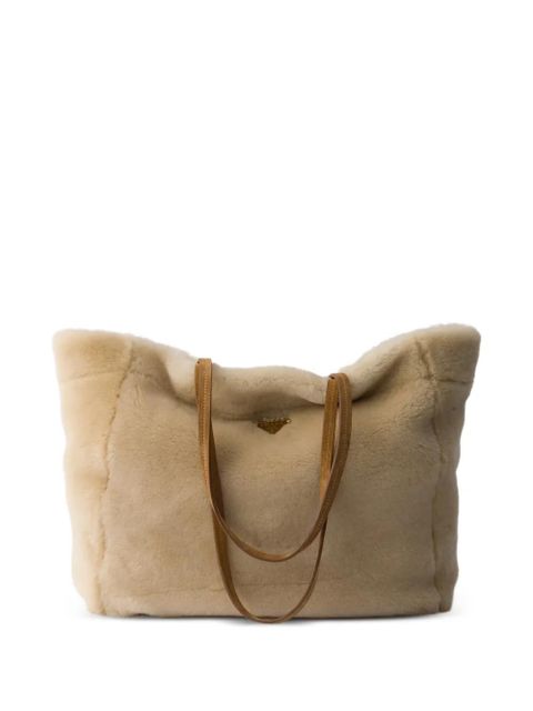 Prada large shearling tote bag - Neutrals - zdjęcie produktu nr 1
