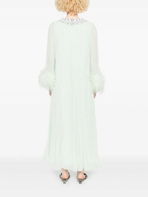 Self-Portrait feather-trim chiffon dress - Green