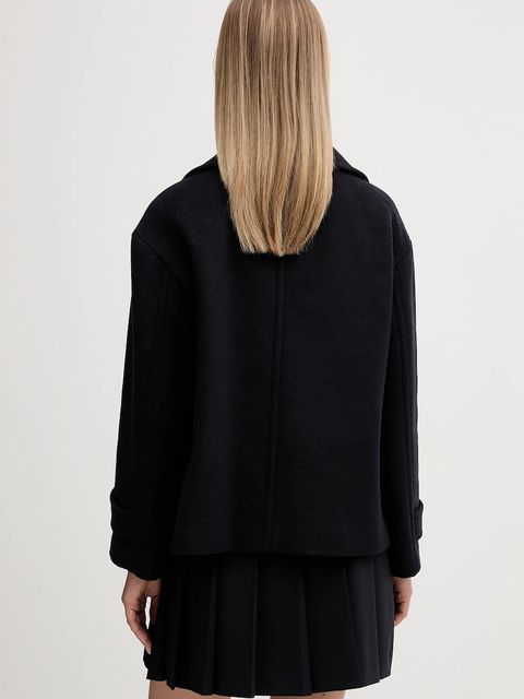 Sisley płaszcz z dodatkiem wełny kolor granatowy 2LAJLN06E