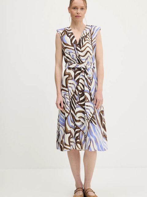 Answear.LAB sukienka kolor niebieski midi rozkloszowana