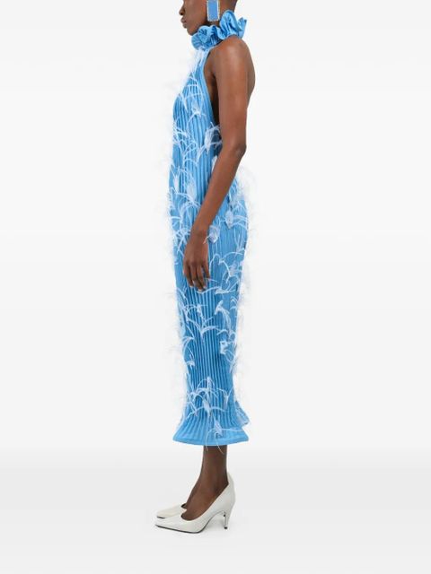 Rowen Rose feathers pleated maxi dress - Blue