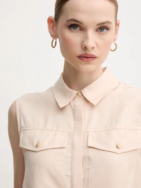 Gaudi koszula damska kolor beżowy regular z kołnierzykiem klasycznym 511BD45014