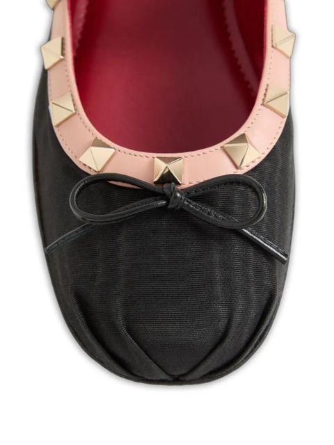 Valentino Garavani rockstud Mary-Jane ballerina in Moiré fabric 05mm - Black