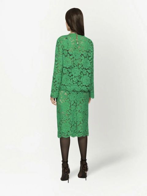 Dolce & Gabbana floral-lace midi skirt - Green