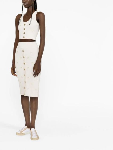 PINKO Love Bird-embroidered logo knitted midi skirt - Neutrals